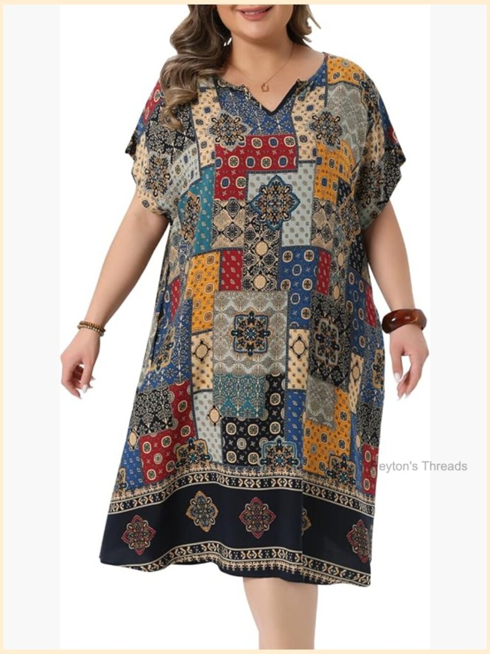 Plus Size V-Neck Floral Midi Dress Summer Short Sleeve Rayon Beach Vacation